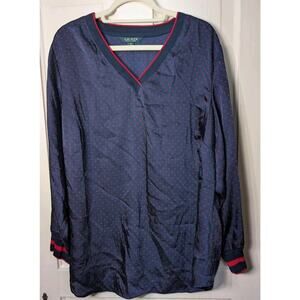 Lauren Ralph Lauren Women's Navy Polka Dot Blouse V Neck Chic 2X(727)